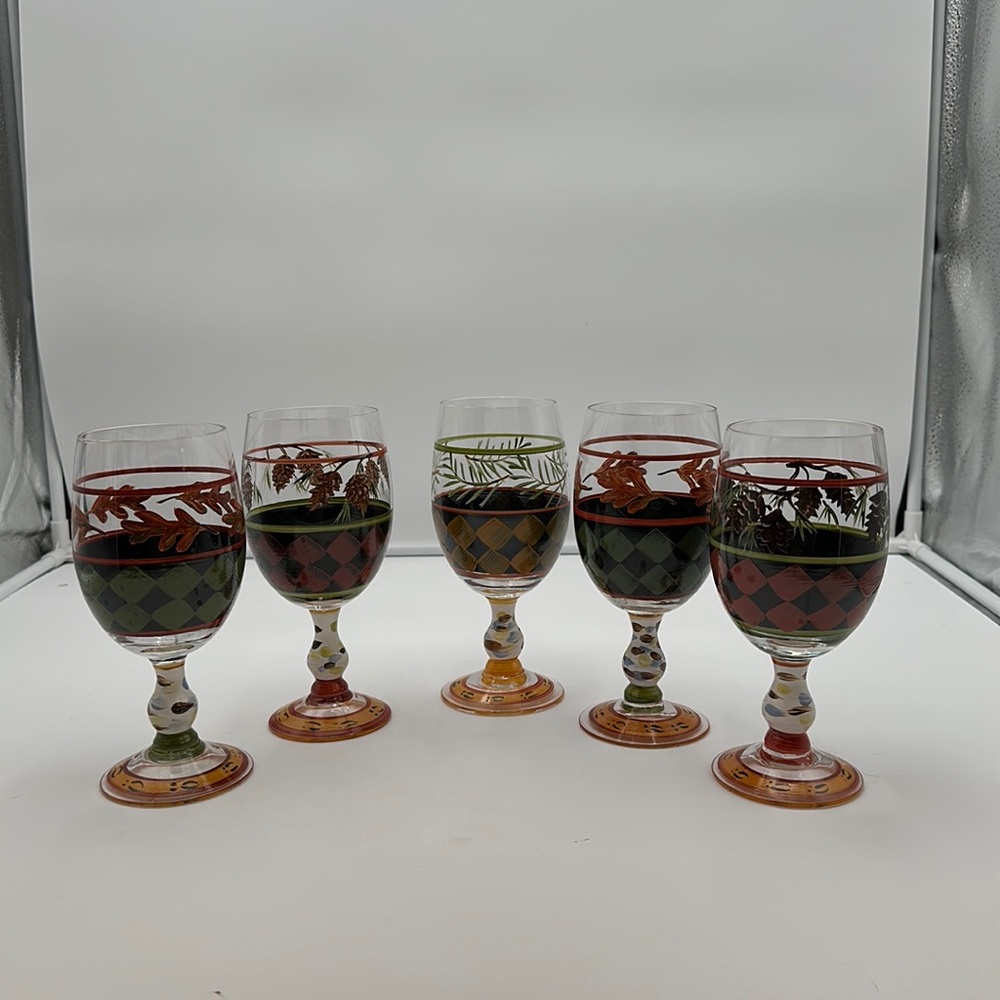 Set of 5 Zrike OUTPOST 14 oz Water Goblets, Hand Painted, Suzan R. White